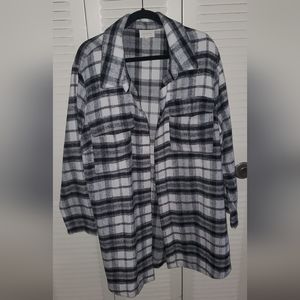 Melloday Black and White Plaid Longline Shacket Size 2x